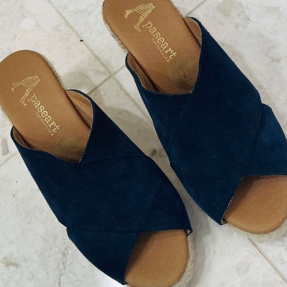 PASEART Espadrilles {8/39}Navy Blue Suede Wedges Crossband - Picture 2 of 10